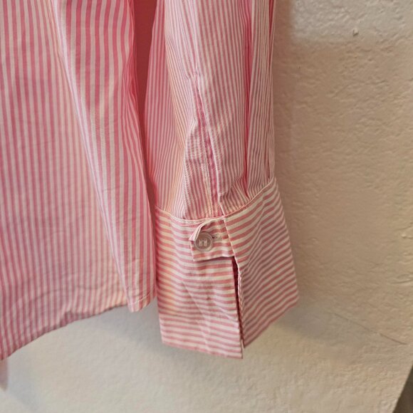 CUPIO Pink White Stripe Wrap Side Bow Button Down Shirt Long Sleeve Blouse Sz L - Picture 6 of 8